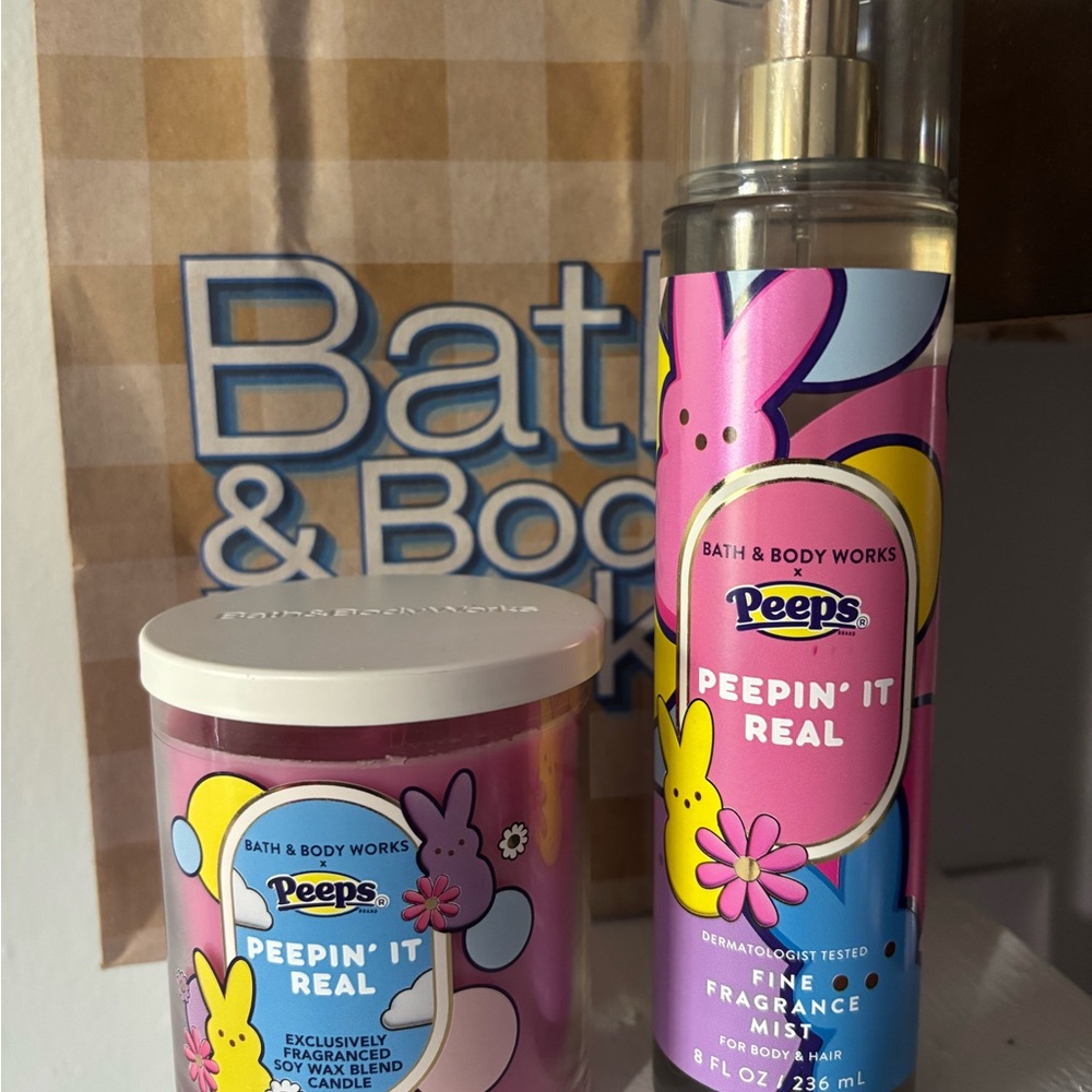 Bath & Body Works Peeps Peepin' It Real Pink Fragrance Mist & Candle Set